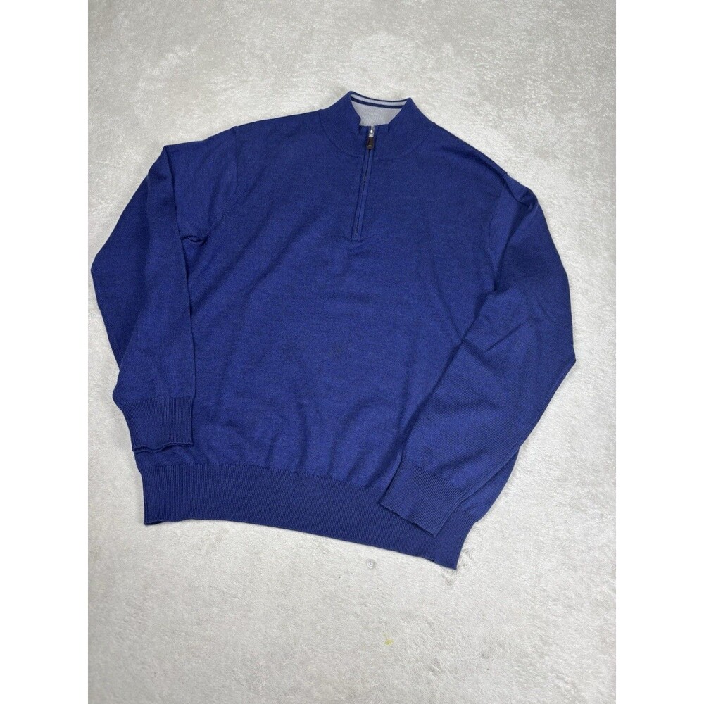 Peter Millar 1/4 Zip Sweater Large blue Merino Wool Silk Pullover Golf Preppy
